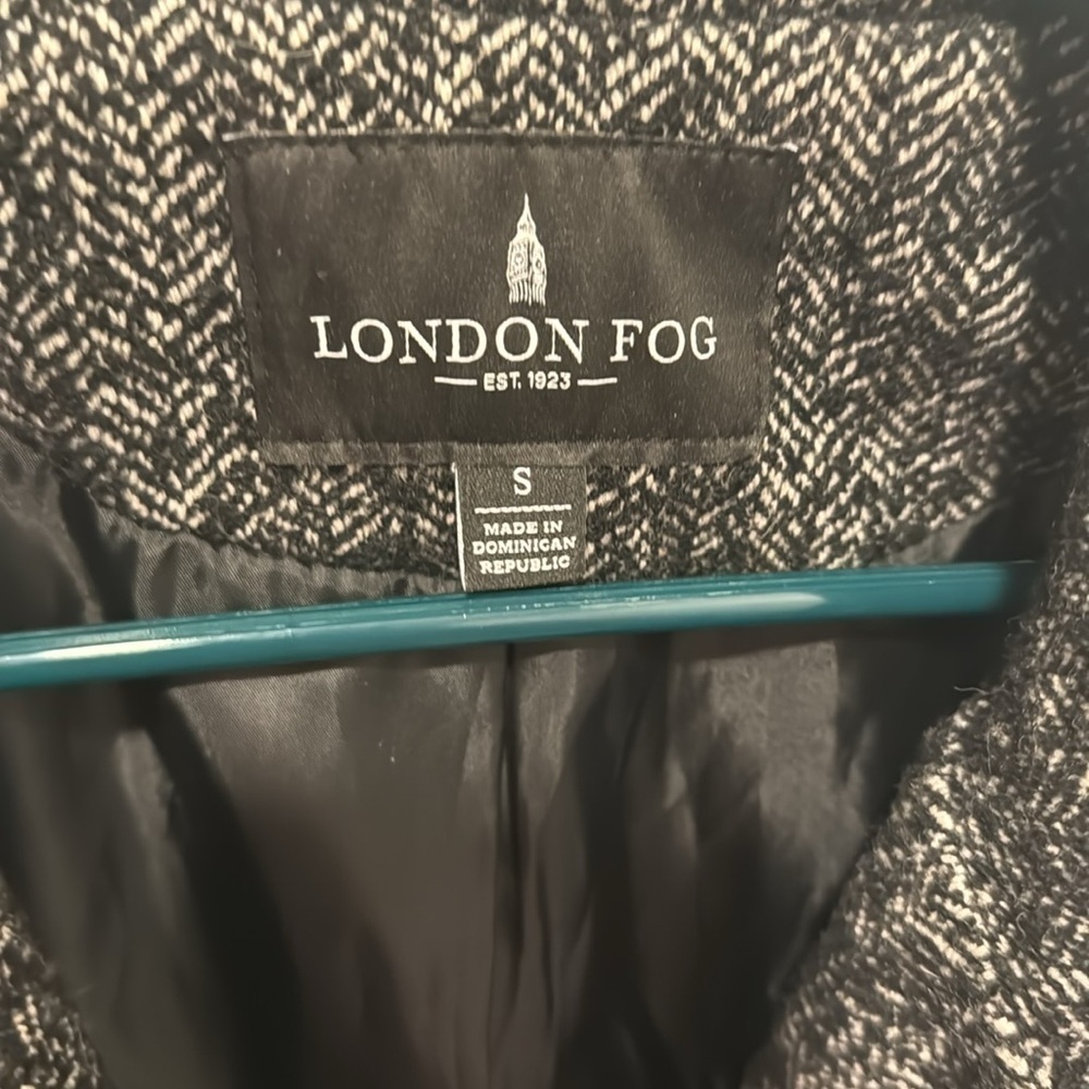 London Fog black gray wool blend classic peacoat Medium overcoat - Picture 2 of 2